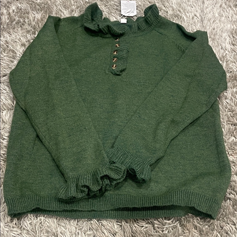 Green Ruffled Women's Sweater
